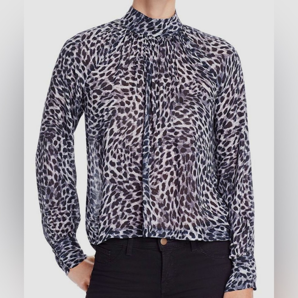 Bella Dahl | Anthro | Leopard Print Sheer Long Sleeve Blouse Black Gray S Small